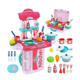 Kids 3-in-1 little chef kitchen play set with stove, utensils, cookware, food items, and accessories for fun cooking play and early learning