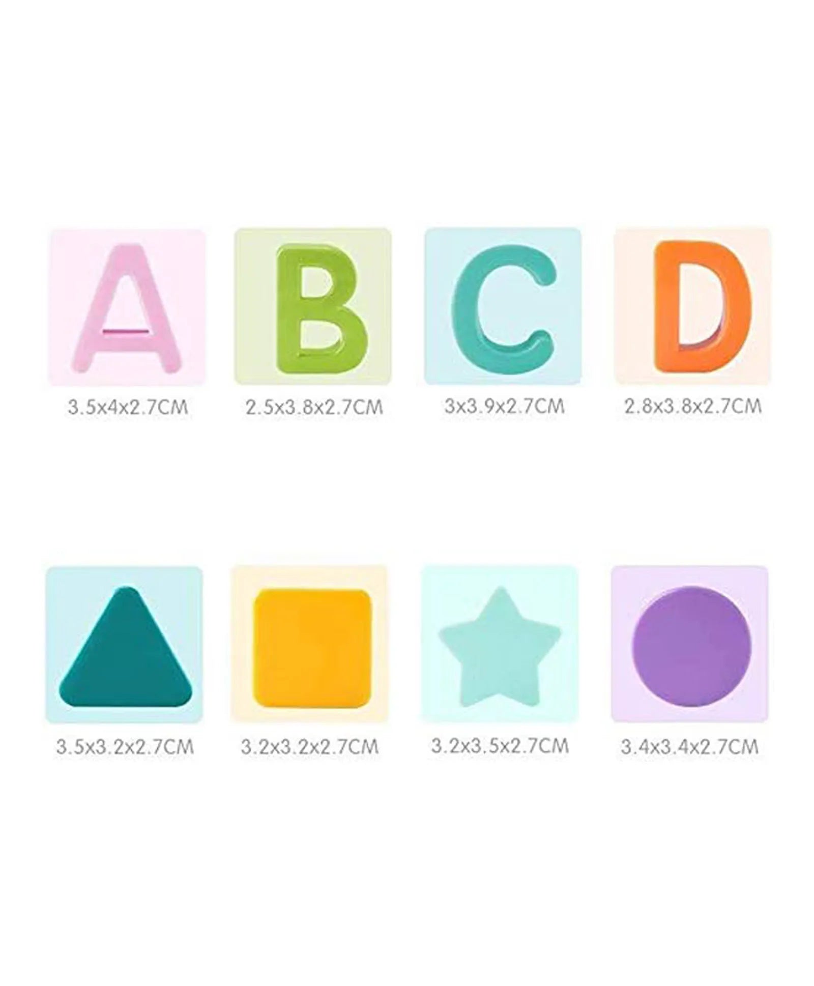 Alphabet and shape blocks size chart from early learning letter shape sorting kit for babies