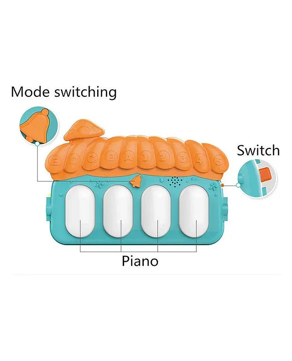 Close view of the baby piano gym showing the mode switching feature and soft touch piano keys