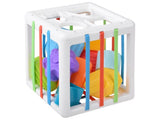 Baby Shape Activity Cube Designed for Early Sorting and Tactile Learning with colorful shapes in a cube