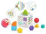 Baby Shape Activity Cube Designed for Early Sorting and Tactile Learning with shape pieces and close up views