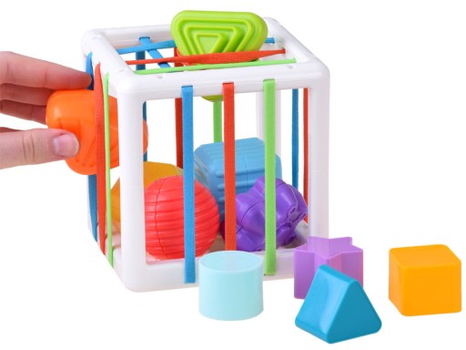 Baby Shape Activity Cube Designed for Early Sorting and Tactile Learning with colorful shapes and hand play