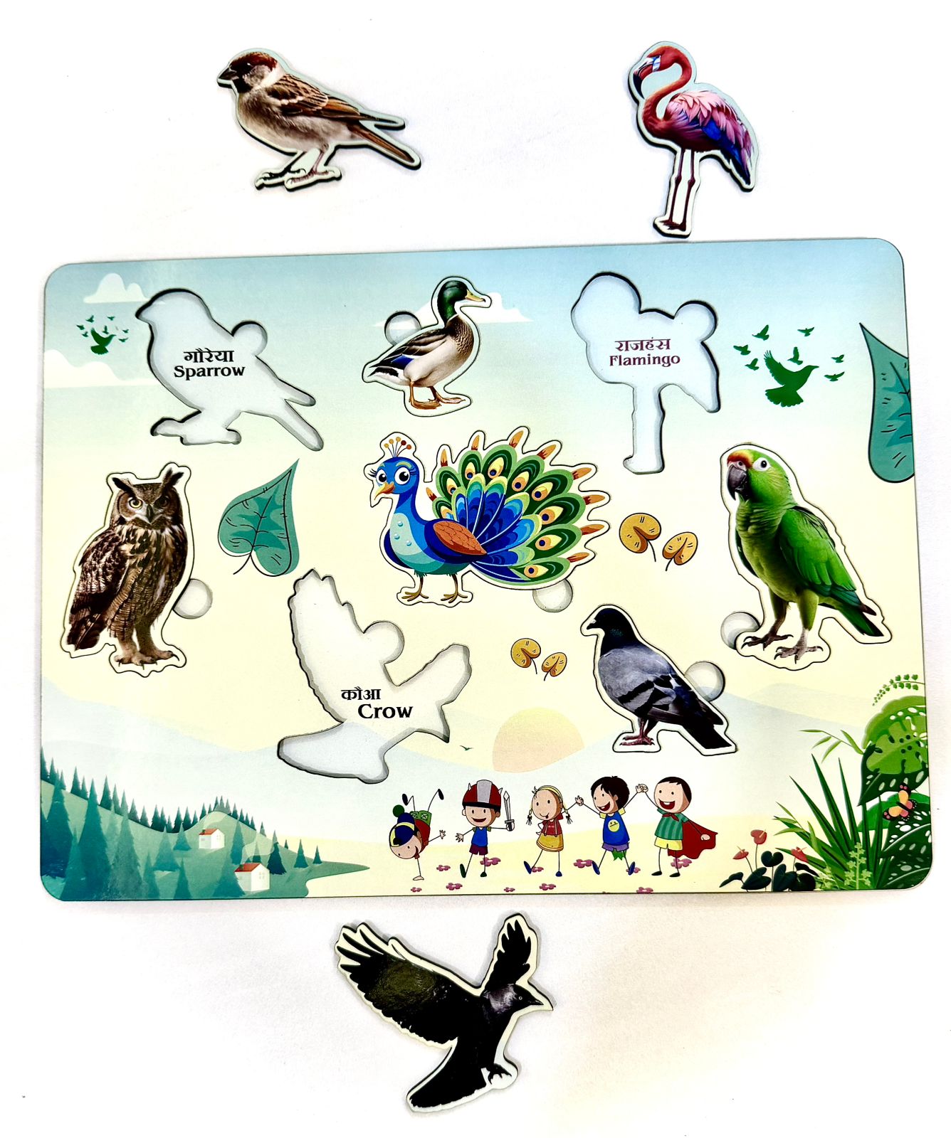 Wooden Birds Peg Puzzle Board for Kids