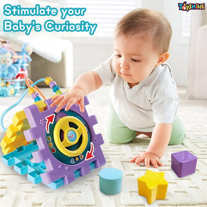 Educational Shape Sorter 6 in 1 Learning Cube Designed for Early Skill Growth with baby exploring activity panel