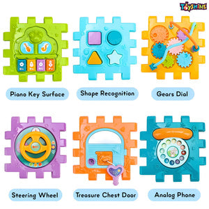 Educational Shape Sorter 6 in 1 Learning Cube Designed for Early Skill Growth with six activity panels shown