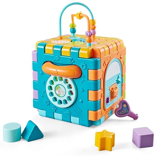 Educational Shape Sorter 6 in 1 Learning Cube Designed for Early Skill Growth with colorful pieces