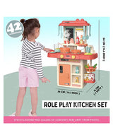 Home Kitchen Cooking Station Realistic Sound and Play Accessories shown with child and full size display