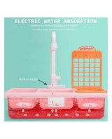 Kids kitchen sink playset showing electric water absorption built in motor and circulating water feature