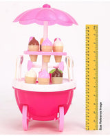 Pink kids ice cream cart play set with toy ice creams and size reference ruler for pretend play