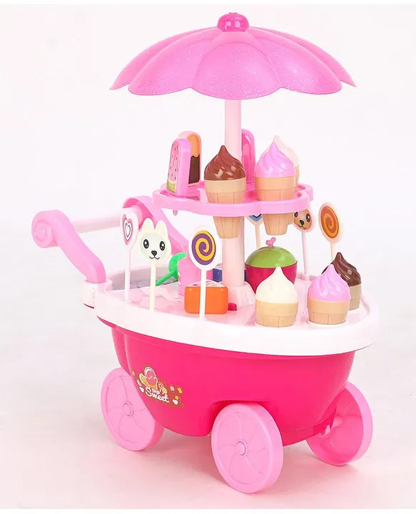 Kids Sweet Ice Cream Cart Play Set for Fun Pretend Play and Happy Learning Cross Profile View