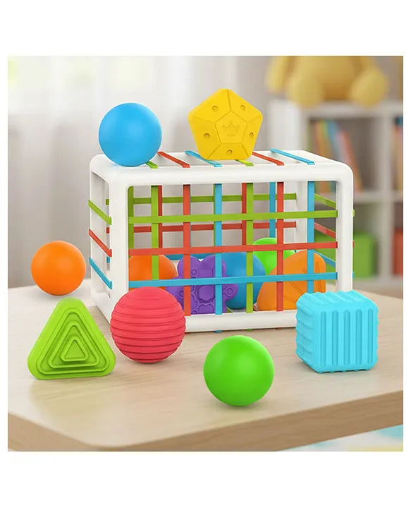 Shape Sorting Educational Toys Box for Baby Early Skill Growth with colorful shapes on a table