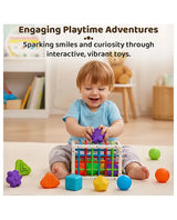 Shape Sorting Educational Toys Box for Baby Early Skill Growth with baby playing happily with colorful shapes