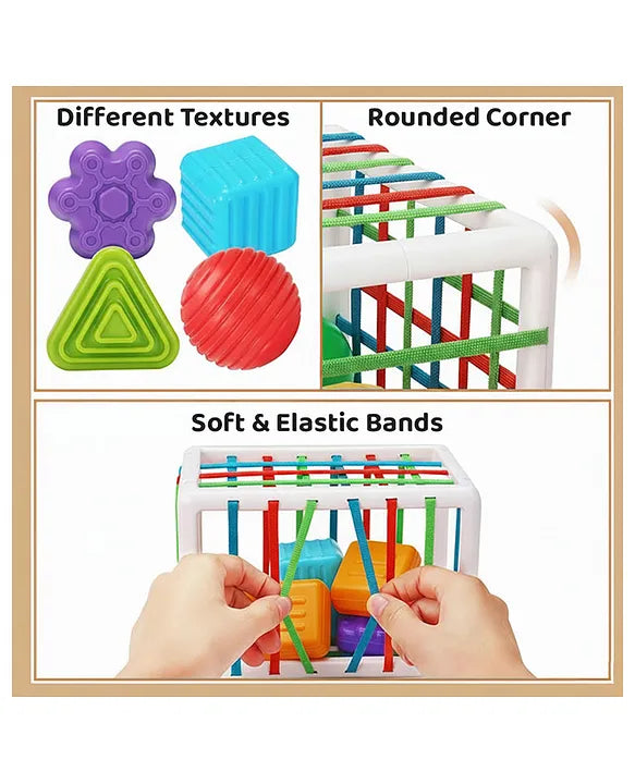 Shape Sorting Educational Toys Box for Baby Early Skill Growth with textured shapes and elastic bands