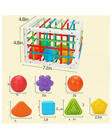 Shape Sorting Educational Toys Box for Baby Early Skill Growth showing box size and colorful shape dimensions