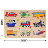Kids Wooden Transport Puzzle Toy with Pegs – Learn Cars, Trucks & Bikes