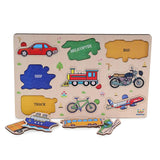 Kids Wooden Transport Puzzle Toy with Pegs – Learn Cars, Trucks & Bikes