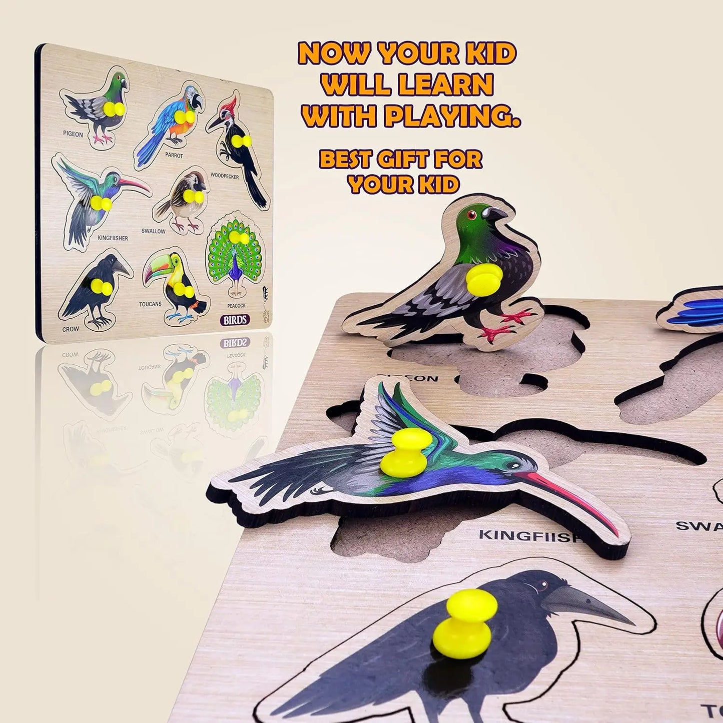 Wooden Birds Peg Puzzle Board for Kids
