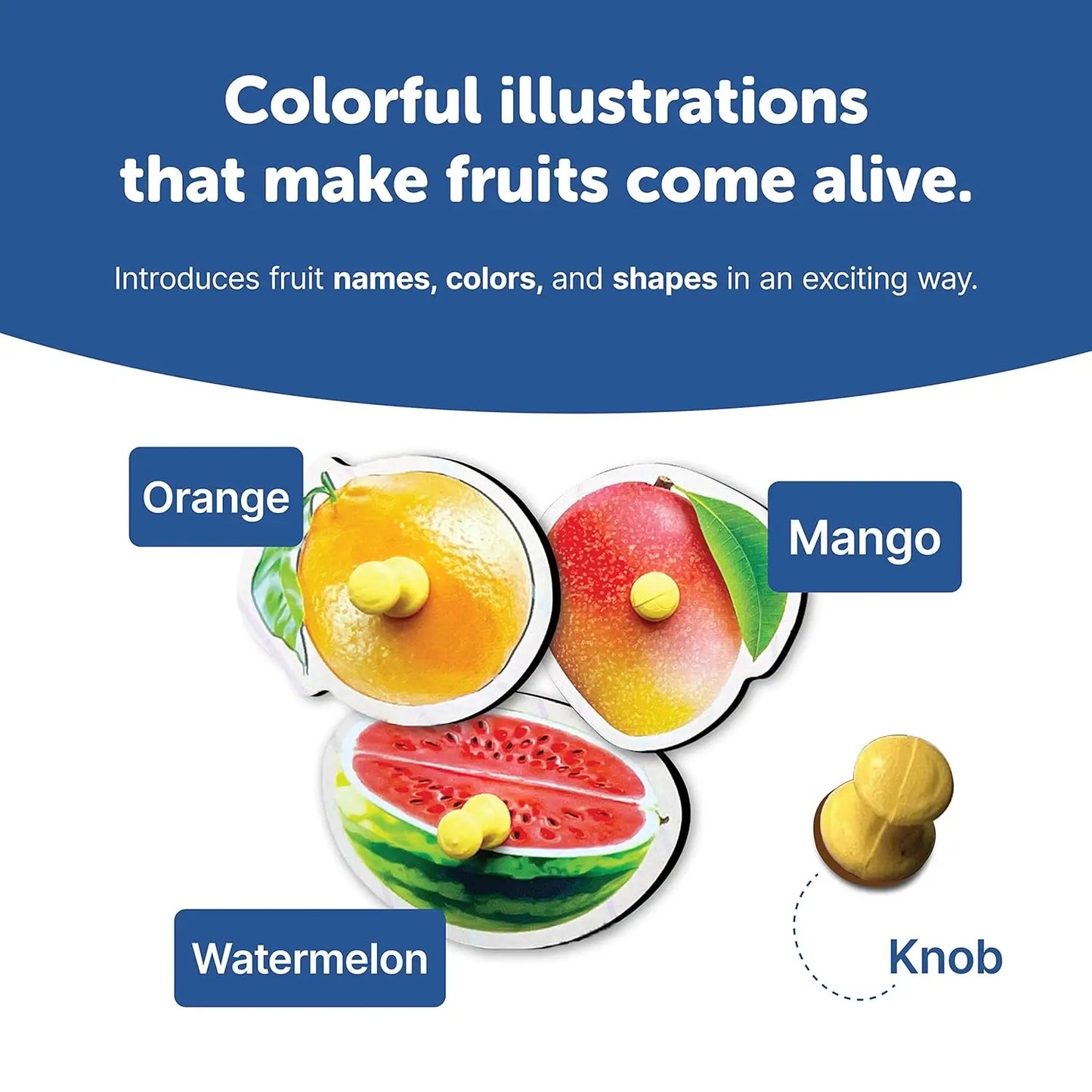 Wooden Fruits Jigsaw Puzzle with Knobs – Educational Learning Toy for Toddlers