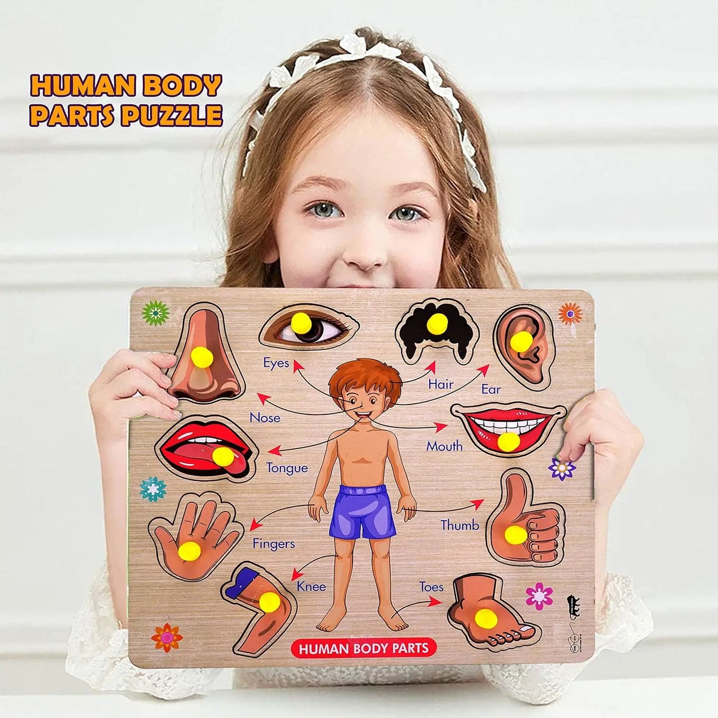 Wooden Human Body Parts Educational Jigsaw Puzzle with Knobs for Kids
