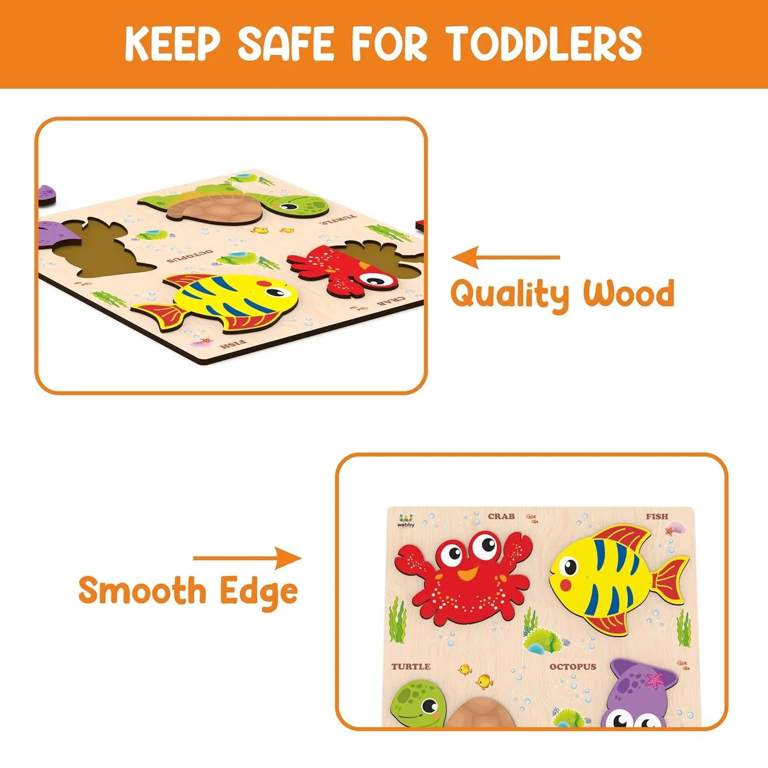 Wooden Sea Animals Puzzle Board for Kids